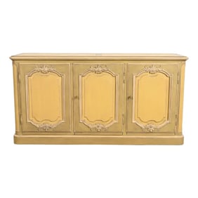 Baker Furniture French Provincial Louis XV Olive Green and Cream Lacquered Sideboard Credenza