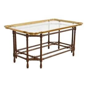 Baker Furniture Hollywood Regency Chinoiserie Faux Bamboo, Brass, and Glass Cocktail Table
