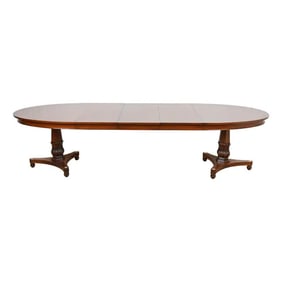 Baker Furniture Style Regency Walnut Double Pedestal Extension Dining Table, Newly Refinished