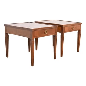 Baker Furniture French Regency Louis XVI Carved Cherry and Burl Wood Tea Tables, Newly Refinished