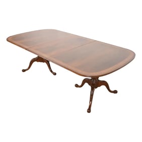 Drexel Heritage Georgian Banded Flame Mahogany Double Pedestal Extension Dining Table