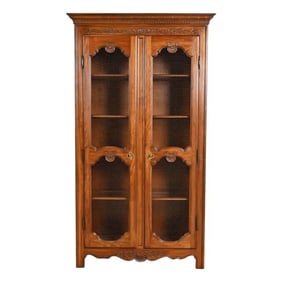 Kindel Furniture French Provincial Louis XV Carved Cherry Wood Lighted Bibliotheque Bookcase Cabinet