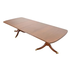 Henredon Georgian Banded Mahogany Double Pedestal Extension Dining Table, Newly Refinished