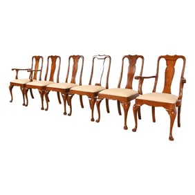 Stickley Queen Anne Carved Solid Cherry Wood Dining Chairs, Set of Six