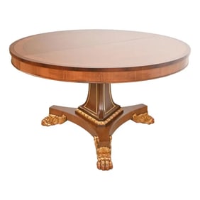 Baker Furniture Regency Paw Foot Pedestal Extension Dining Table, Newly Refinished