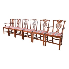 Baker Furniture Historic Charleston Georgian Carved Mahogany Dining Chairs, Set of Six