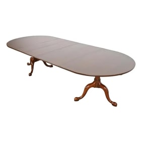 Henkel Harris Georgian Solid Cherry Wood Double Pedestal Extension Dining Table, Newly Refinished