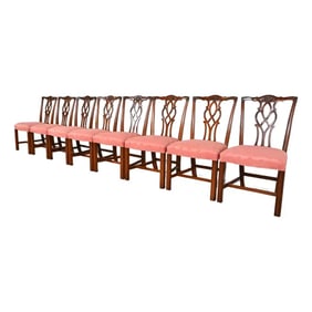 Kindel Furniture Georgian Carved Mahogany Dining Chairs, Set of Eight