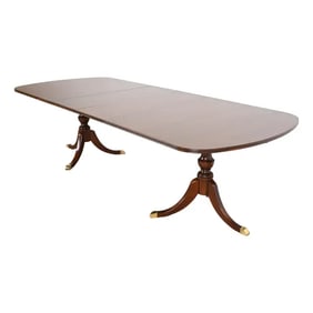 Baker Furniture Style Georgian Mahogany Double Pedestal Extension Dining Table, Newly Refinished