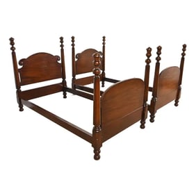 Tobey Furniture Antique Georgian Carved Solid Mahogany Twin Size Poster Beds, Pair