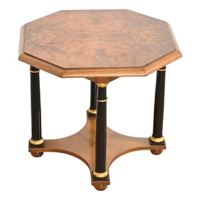 Baker Furniture Neoclassical Burled Walnut Tea Table, Circa 1960s