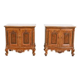 Drexel Heritage French Provincial Louis XV Carved Walnut Nightstands, Pair