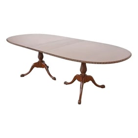 Baker Furniture Style Georgian Mahogany Double Pedestal Extension Dining Table, Newly Refinished