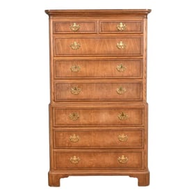 Baker Furniture Georgian Carved Oak Eight-Drawer Highboy Dresser