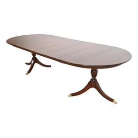 Henkel Harris Georgian Solid Mahogany Double Pedestal Extension Dining Table, Newly Refinished