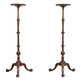 Imperial Furniture Chippendale Carved Mahogany Pedestal Plant Stands, Pair