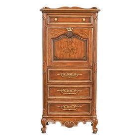 Drexel Heritage French Provincial Louis XV Carved Walnut Secretaire Abattant