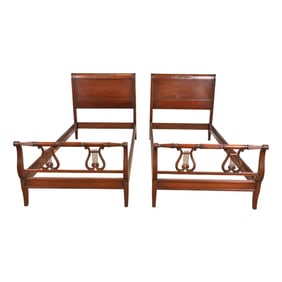 Kindel Furniture Federal Carved Mahogany Twin Beds, Circa 1960s