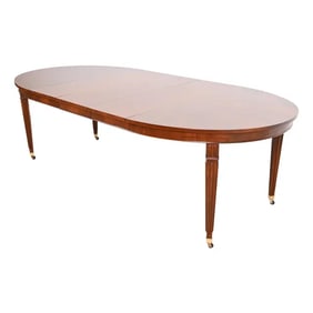 Baker Furniture French Regency Louis XVI Carved Cherry Wood Extension Dining Table, Newly Refinished