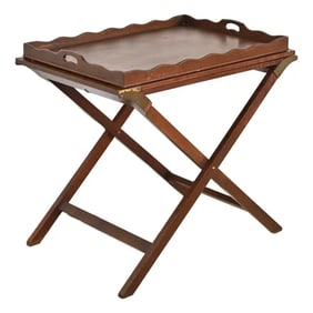 Baker Furniture Mid-Century Campaign Mahogany Extending Butler Stand With Removable Server Tray