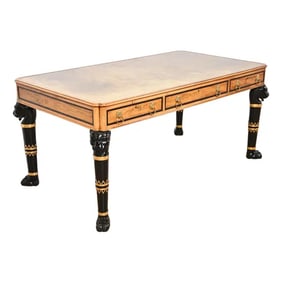 Baker Furniture Egyptian Revival Rosewood Leather Top Executive Bureau Plat Desk