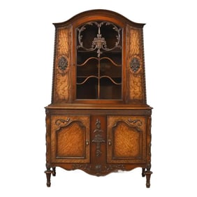 Romweber French Regency Louis XVI Burled Walnut Breakfront Bookcase Cabinet, Circa 1920s