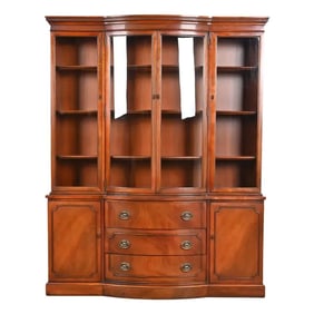 Drexel Georgian Carved Mahogany Breakfront Bookcase Cabinet, 1950s
