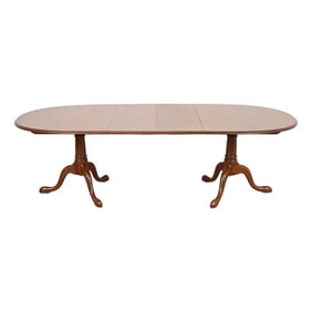 Stickley Georgian Solid Cherry Wood Double Pedestal Extension Dining Table, Newly Refinished