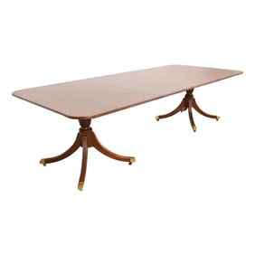 Baker Furniture Historic Charleston Georgian Banded Mahogany Double Pedestal Extension Dining Table