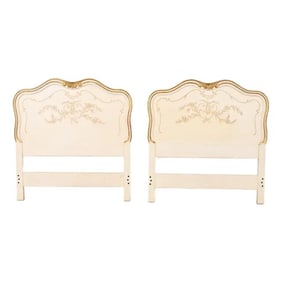 John Widdicomb French Provincial Louis XV Cream Lacquered and Parcel Gilt Twin Size Headboards, Pair