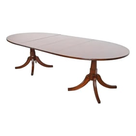 Baker Furniture Style Georgian Mahogany Double Pedestal Extension Dining Table, Newly Refinished