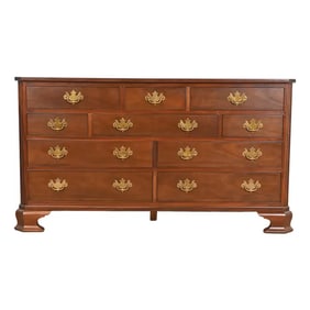 Baker Furniture Georgian Carved Mahogany Ten-Drawer Dresser or Chest of Drawers, Newly Refinished