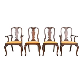 Henkel Harris Queen Anne Solid Mahogany Dining Chairs, Set of Four