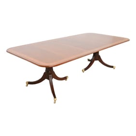 Baker Furniture Stately Homes Georgian Banded Mahogany Double Pedestal Extension Dining Table