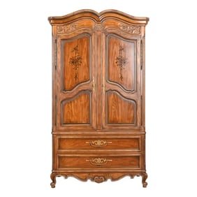Drexel Heritage French Provincial Louis XV Carved Walnut Armoire Dresser or Linen Press