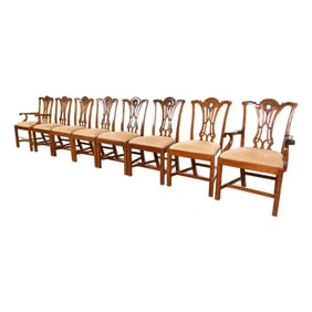Baker Furniture Style Georgian Carved Mahogany Dining Chairs, Set of Eight