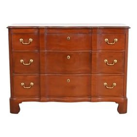 Baker Furniture Style Georgian Carved Solid Mahogany Block Front Chest of Drawers