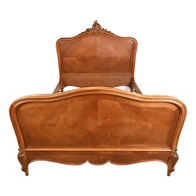 Louis Majorelle Style French Art Nouveau Carved Walnut Queen Size Bed, Circa 1900
