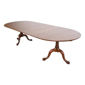 Henkel Harris Georgian Solid Cherry Wood Double Pedestal Extension Dining Table, Newly Refinished