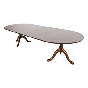 Kittinger Georgian Solid Mahogany Double Pedestal Extension Dining Table, Newly Refinished