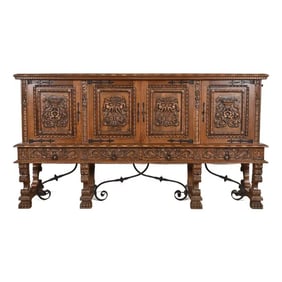 R. J. Horner Style Renaissance Revival Monumental Ornate Carved Oak Sideboard or Bar Cabinet