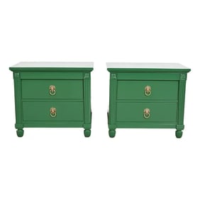 Baker Furniture Neoclassical Green Lacquered Mahogany Nightstands, Newly Refinished