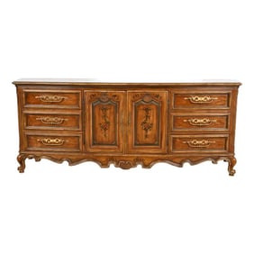 Drexel Heritage French Provincial Louis XV Carved Walnut Triple Dresser, Circa 1970s
