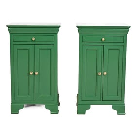 Grange French Louis Philippe Green Lacquered Nightstands, Newly Refinished