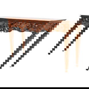Ethan Allen French Regency Louis XVI Carved Mahogany Console Table or Server: A gorgeous French Regency Louis XVI style console table, sofa table, or buffet server By Ethan Allen USA, Circa Late 20th Century Beautiful solid mahogany, with ornate carvings. Measures: 59.5"W x 18"