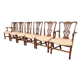 Baker Furniture Style Georgian Carved Mahogany Dining Chairs, Set of Six