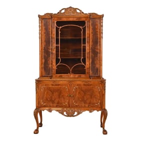 Romweber Chippendale Flame Mahogany Breakfront Bookcase Cabinet, Circa 1920s