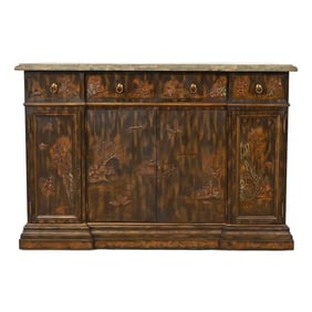 Maitland Smith Hollywood Regency Chinoiserie Marble Top Sideboard or Bar Cabinet
