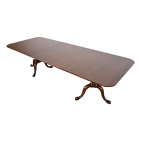 Henkel Harris Georgian Solid Cherry Wood Double Pedestal Extension Dining Table, Newly Refinished
