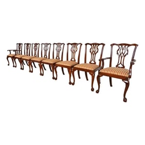 Councill Furniture Chippendale Carved Mahogany Dining Chairs, Set of Eight